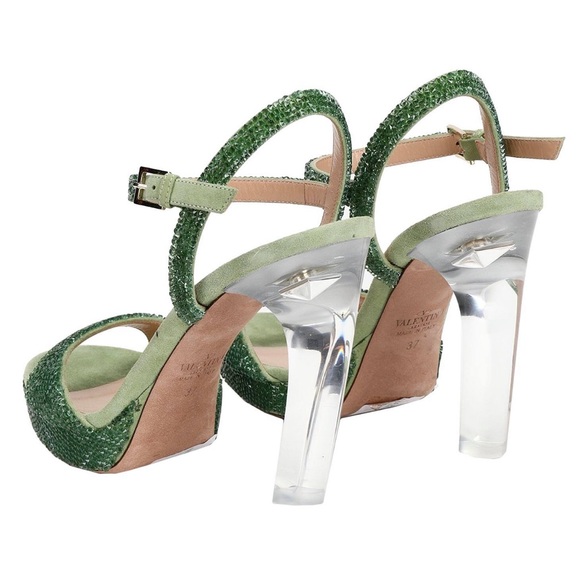 Valentino Garavani Twinkles Platform Strass Clear Lucite Curved Heel Sandals 37 - Picture 4 of 4